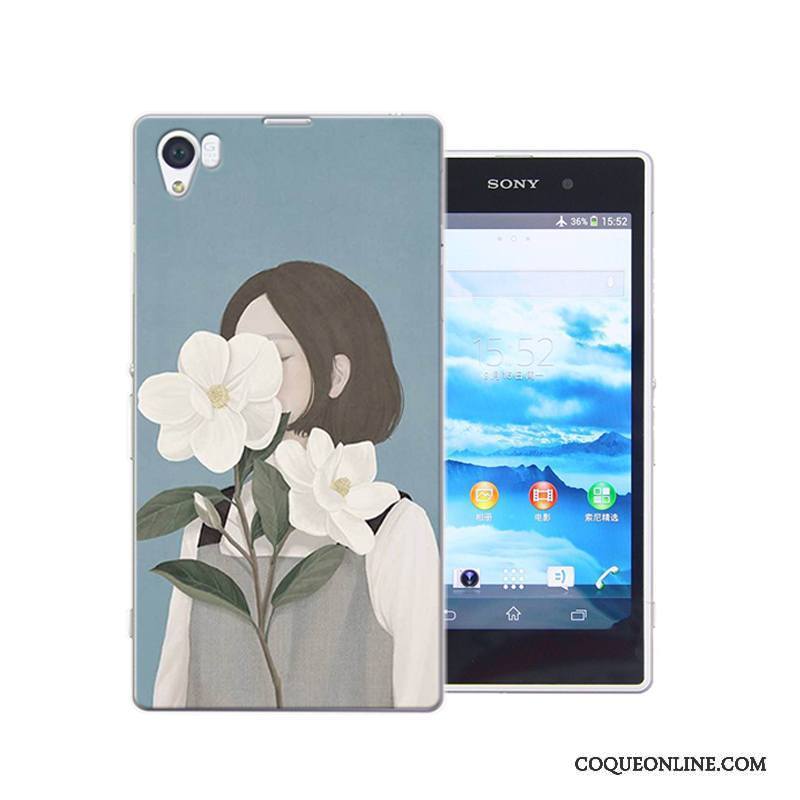 Sony Xperia Z1 Coque Protection Difficile Bleu Peinture Incassable Étui