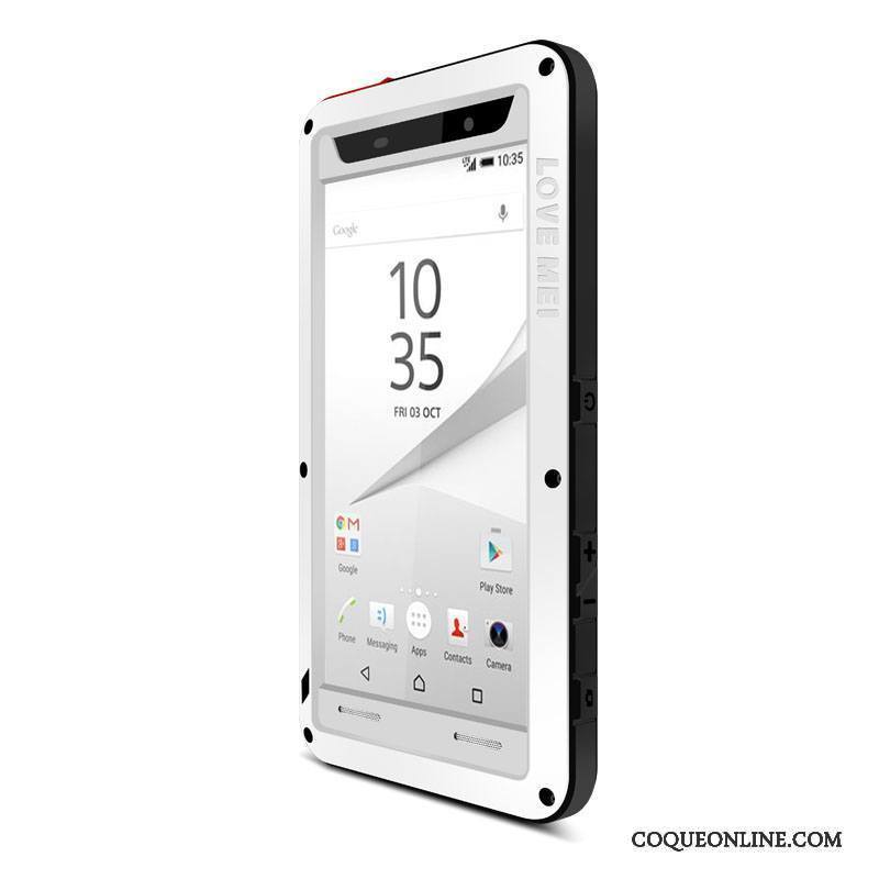 Sony Xperia Z5 Compact Délavé En Daim Trois Défenses Coque De Téléphone Étui Argent Métal Protection