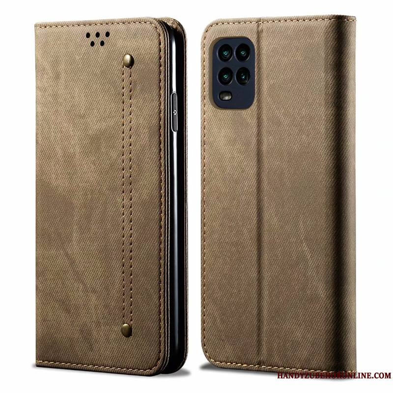 Xiaomi Mi 10 Lite Coque Étui En Cuir Petit Tout Compris Business Protection Kaki Carte