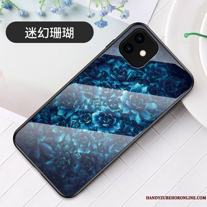 iPhone 11 Coque De Téléphone Sakura Nouveau Verre Bleu Simple Fluide Doux