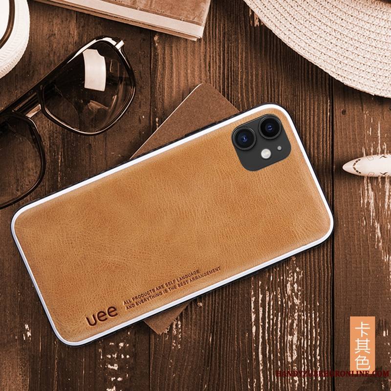 iPhone 11 Coque Luxe Cuir Incassable Tout Compris Kaki Cuir Véritable Nouveau