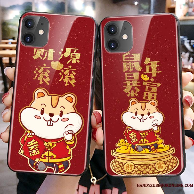 iPhone 11 Net Rouge Rat Coque De Téléphone Dessin Animé Silicone Verre