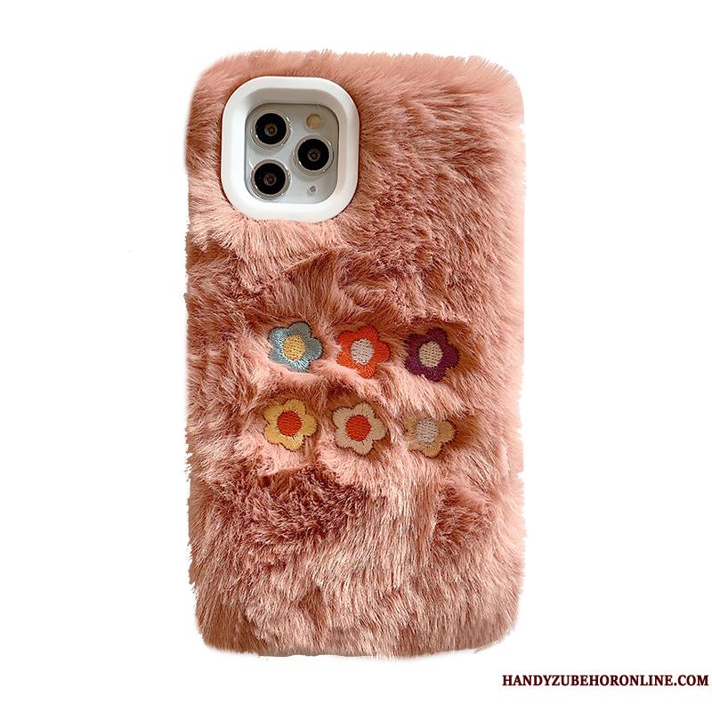 iPhone 11 Pro Coque Peluche Multicolore Rose Incassable Fleurs Étui
