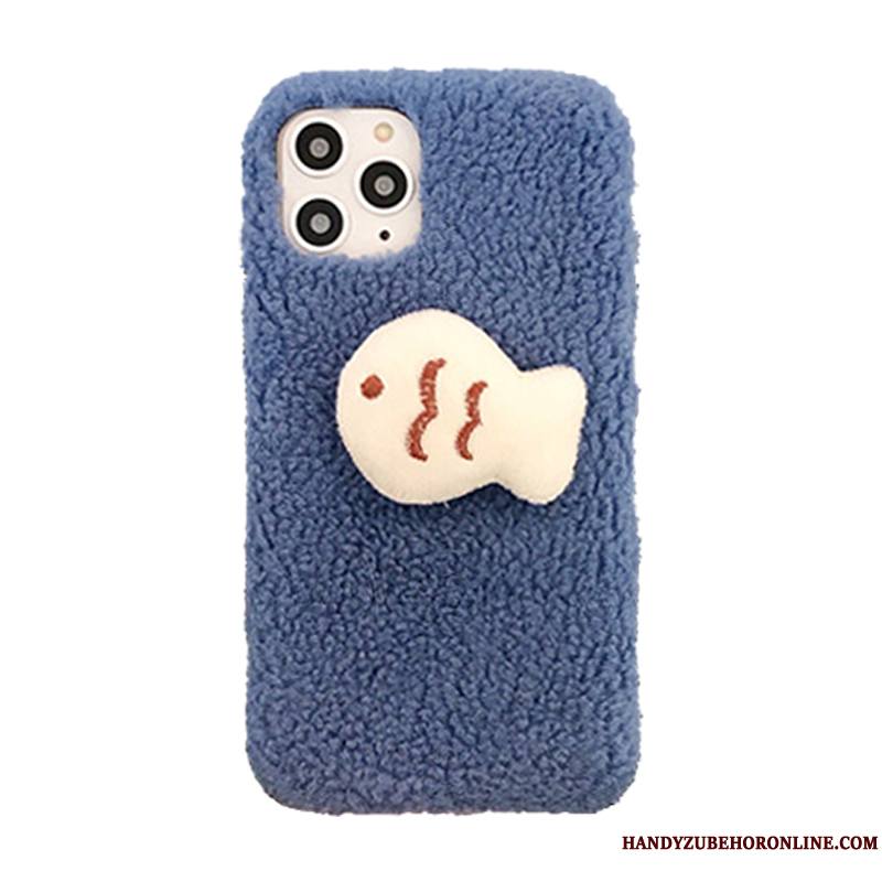 iPhone 11 Pro Dimensionnel Peluche Fluide Doux Bleu Chat Incassable Coque