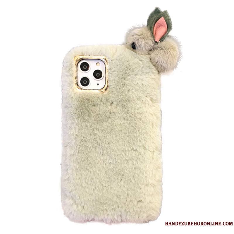 iPhone 11 Pro Max Coque De Téléphone Lapin Dimensionnel Velours Blanc Étui Peluche