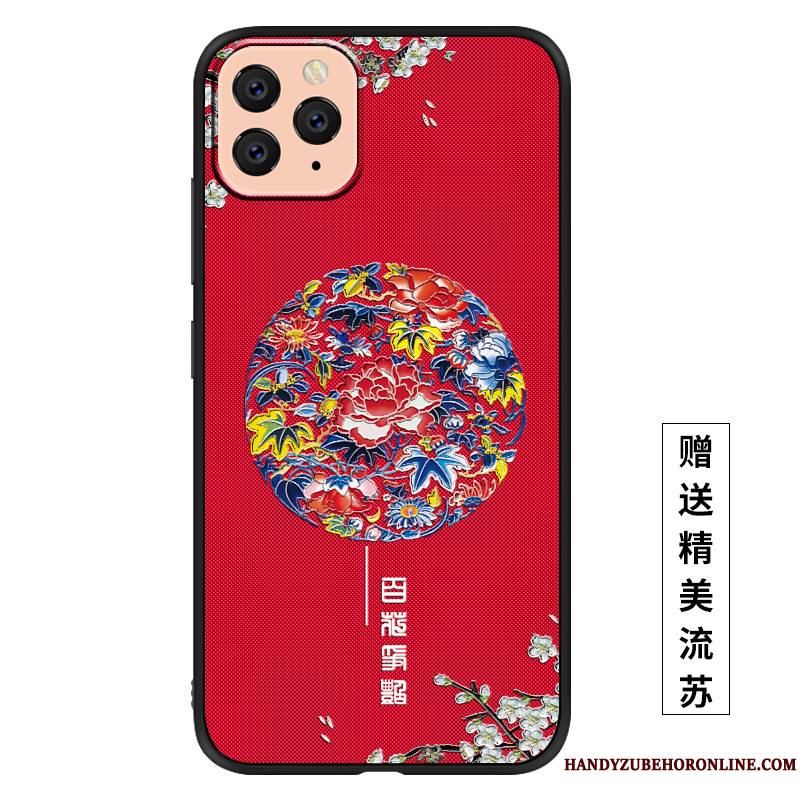 iPhone 11 Pro Max Coque Palais Net Rouge Étui Gaufrage Charmant Incassable Très Mince