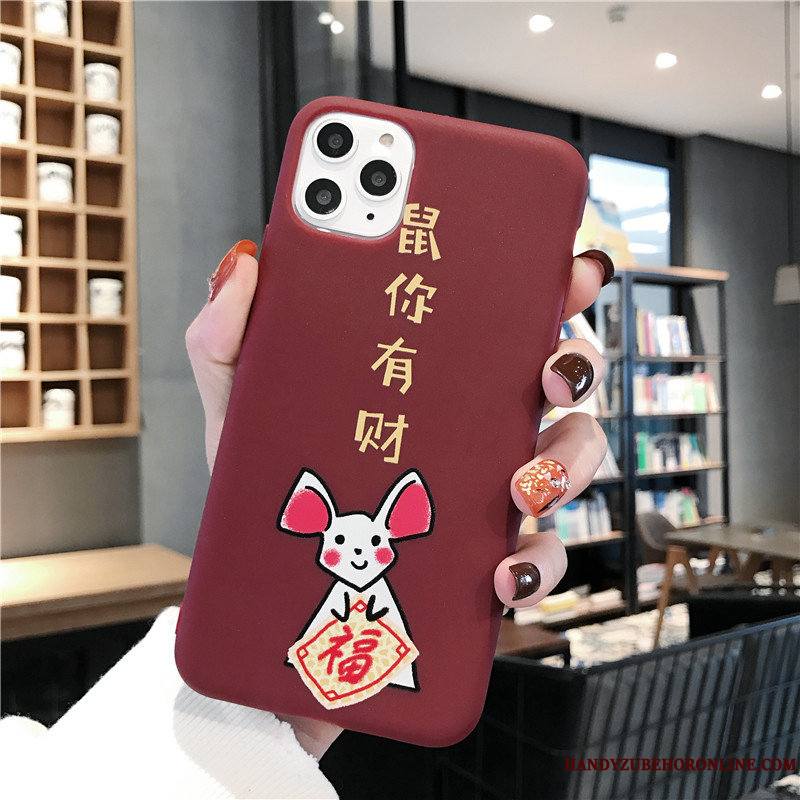 iPhone 11 Pro Max Coque Rat Rouge Personnalité Incassable Richesse De Fête Dessin Animé