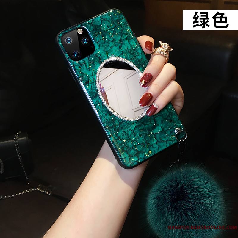 iPhone 11 Pro Max Modèle Fleurie Créatif Ornements Suspendus Strass Coque De Téléphone Pompon Incassable