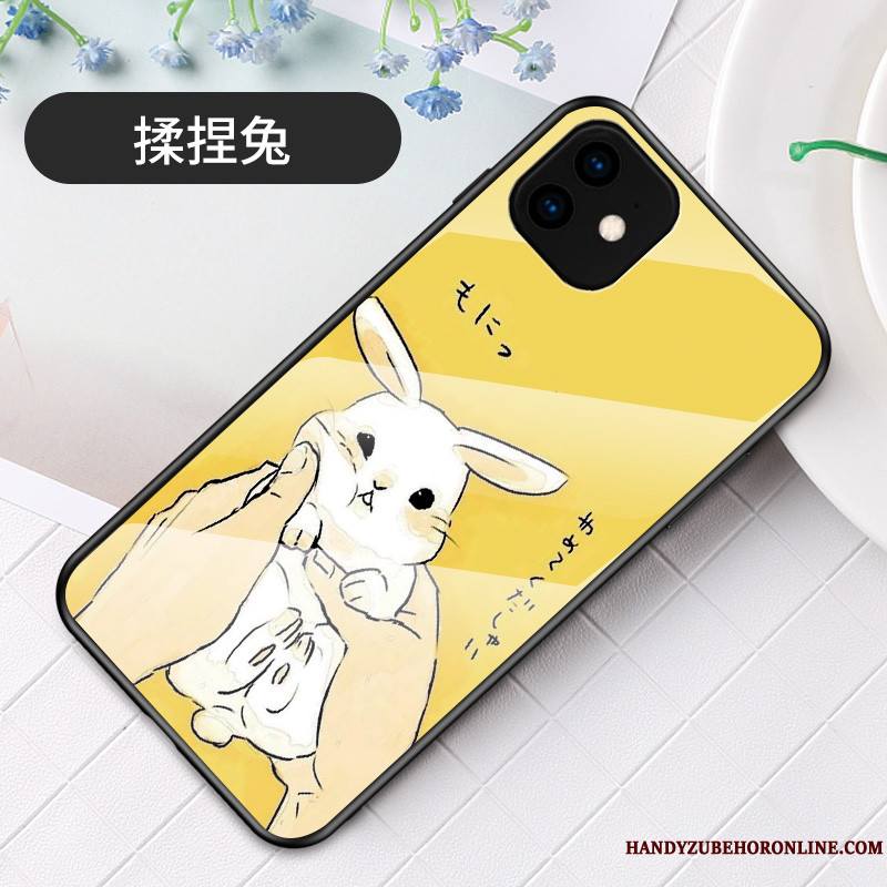 iPhone 11 Verre Lapin Charmant Incassable Étui Jaune Coque De Téléphone