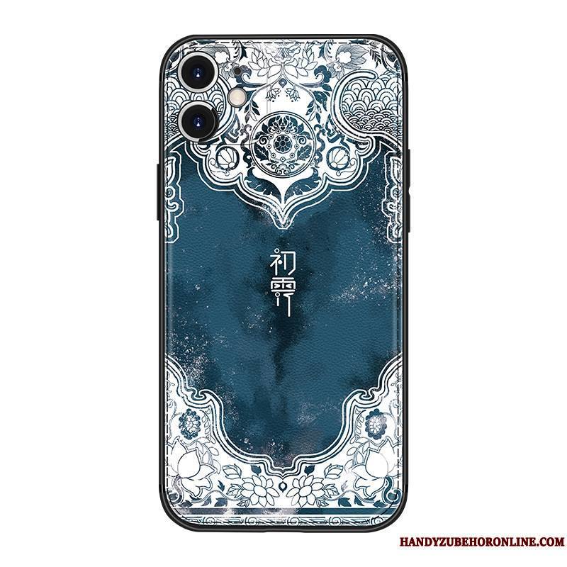 iPhone 12 Coque Créatif Vent Tout Compris Bleu Cuir Incassable Modèle Fleurie