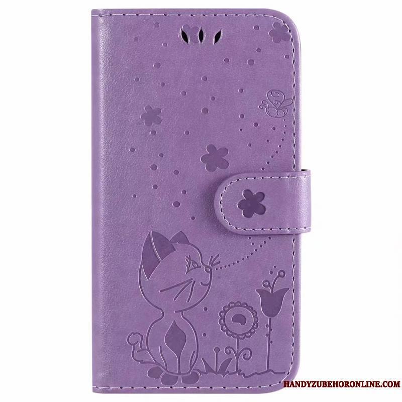 iPhone 12 Coque De Téléphone Violet Étui En Cuir Chat Housse