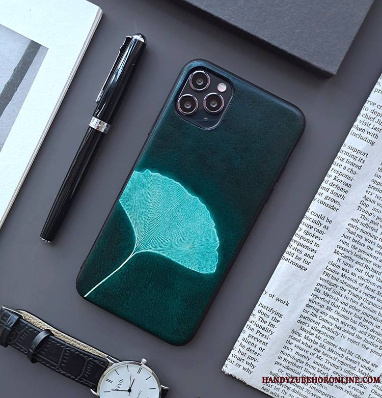 iPhone 12 Pro Max Coque Tout Compris Cuir Véritable Étui En Cuir Argent Téléphone Portable Incassable Vert
