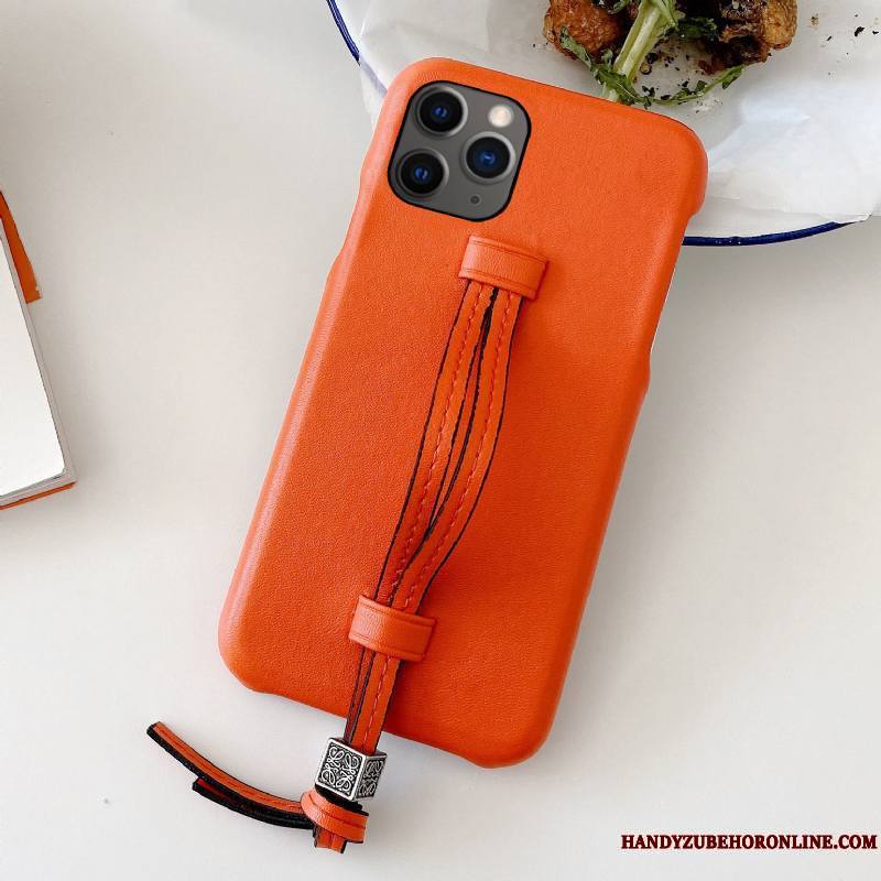 iPhone 12 Pro Max Créatif Marque De Tendance Cuir Net Rouge Personnalité Coque De Téléphone Orange