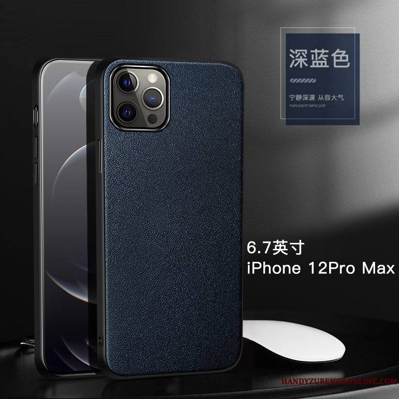 iPhone 12 Pro Max Incassable Tout Compris Coque De Téléphone Cuir Véritable Étui Bleu Cuir Haut