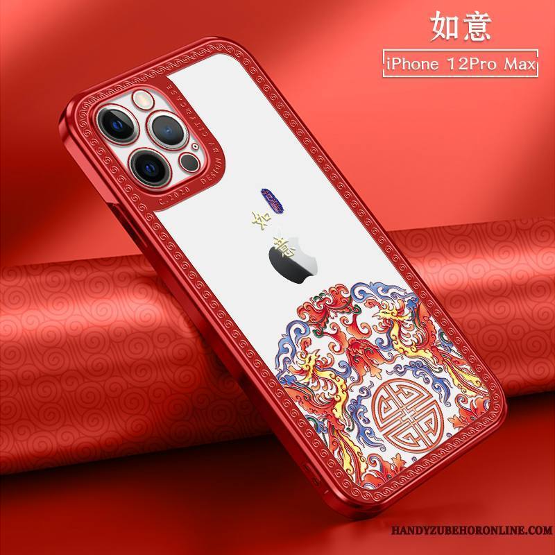 iPhone 12 Pro Max Mini Transparent Rouge Nouveau Style Chinois Coque Fluide Doux