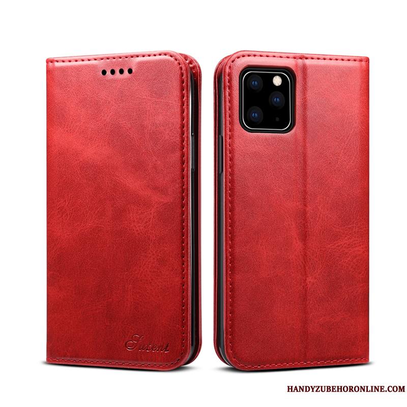 iPhone 12 Pro Max Rouge Coque De Téléphone Étui En Cuir Cuir Véritable Clamshell