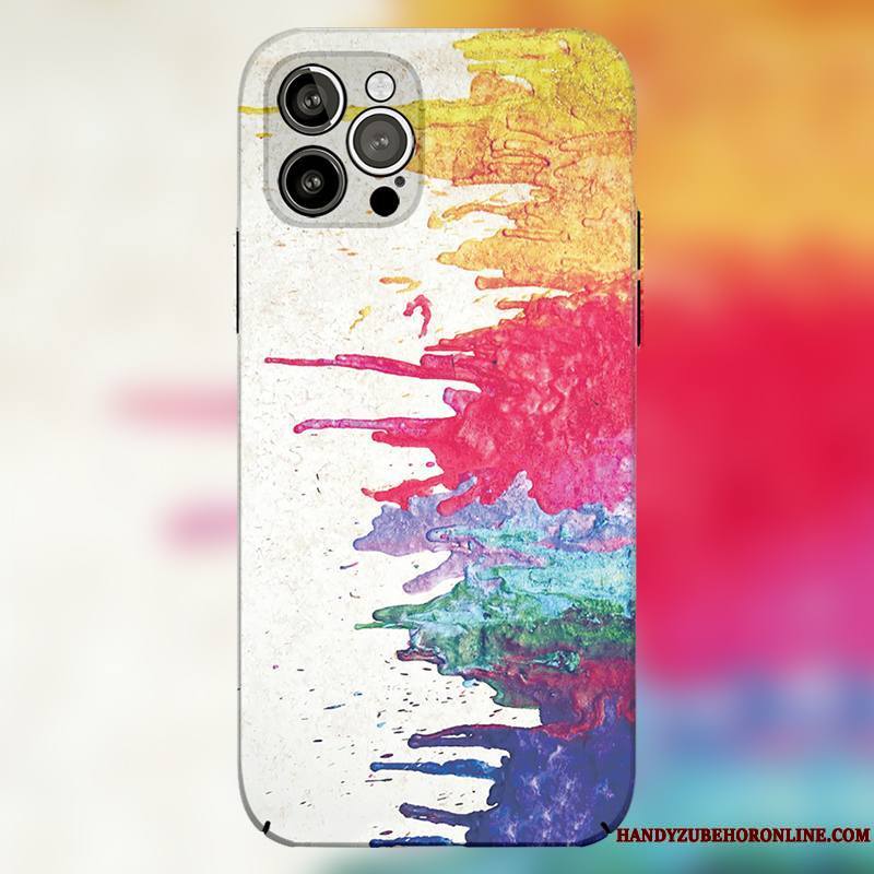 iPhone 12 Pro Max Tout Compris Protection Délavé En Daim Coque De Téléphone Multicolore Étui Peinture À L'huile