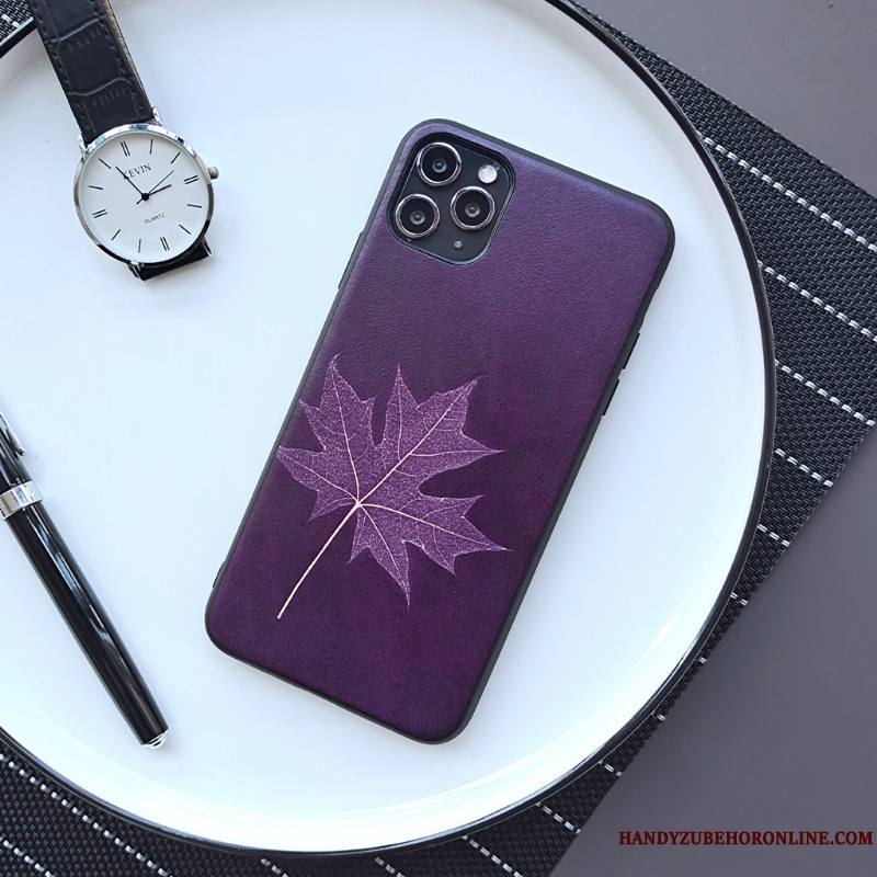 iPhone 12 Pro Max Très Mince Cuir Véritable Coque Étui Téléphone Portable Incassable Violet
