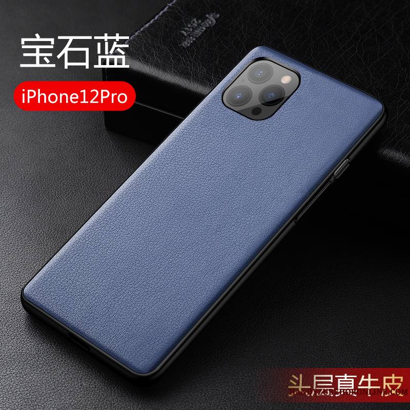 iPhone 12 Pro Très Mince Coque Cuir Haut Cuir Véritable Incassable Protection Nouveau