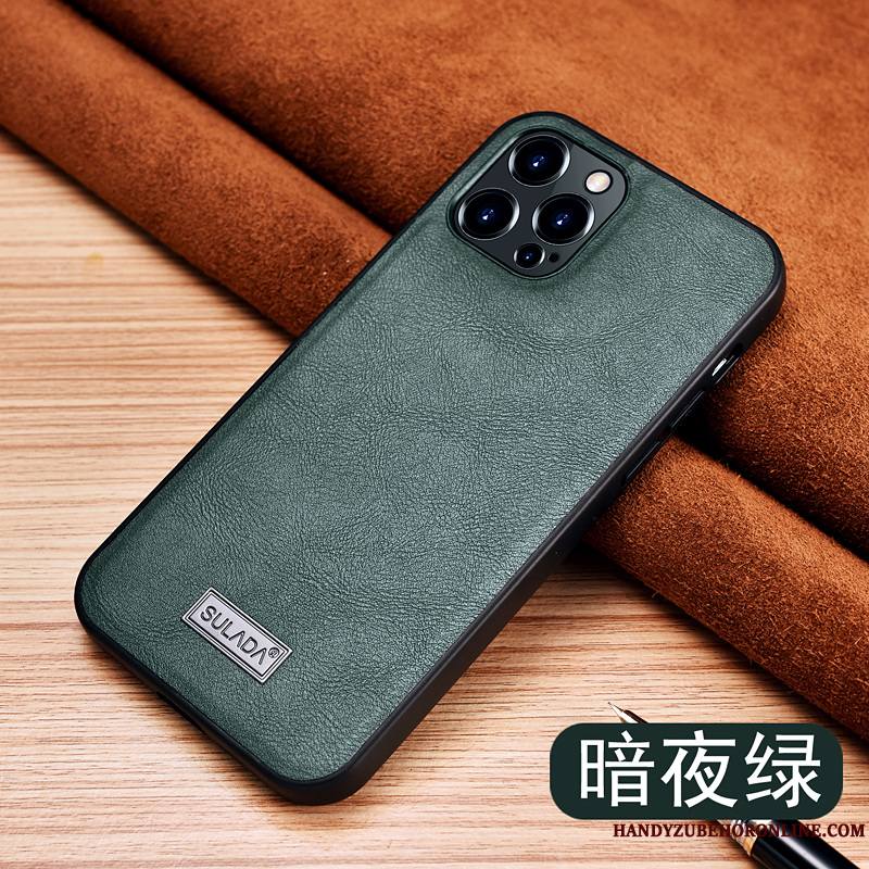 iPhone 12 Pro Vert Étui En Cuir Tout Compris Coque De Téléphone Délavé En Daim Gentilhomme Modèle