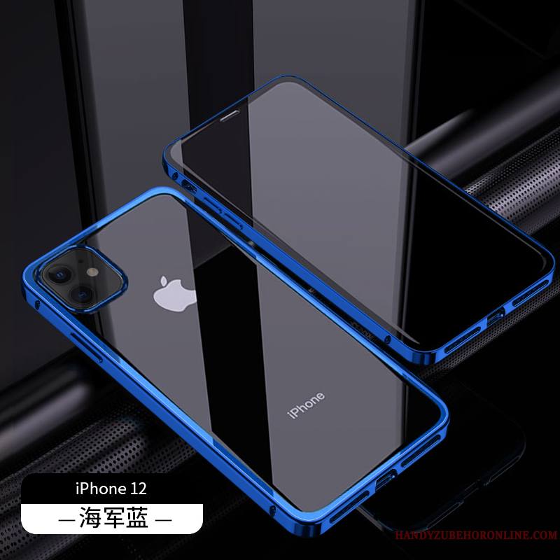 iPhone 12 Verre Bleu Luxe Magnétisme Nouveau Coque De Téléphone Transparent