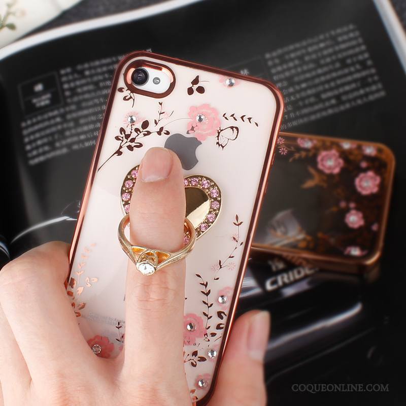 iPhone 4/4s Coque Incassable Support Strass Téléphone Portable Étui Silicone Rose