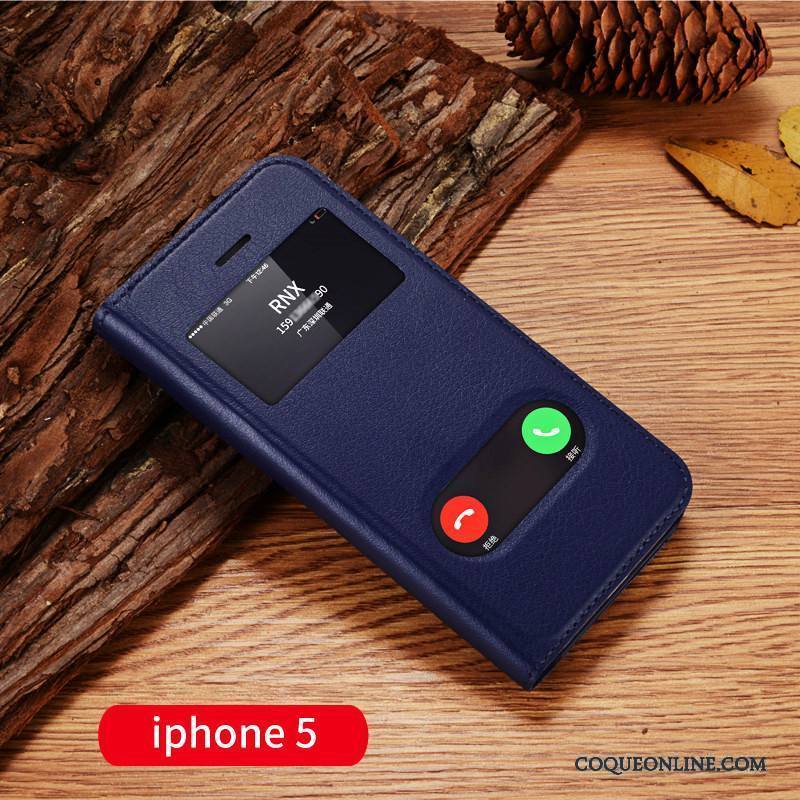 iPhone 5/5s Incassable Coque De Téléphone Étui En Cuir Bleu Personnalité Clamshell Protection