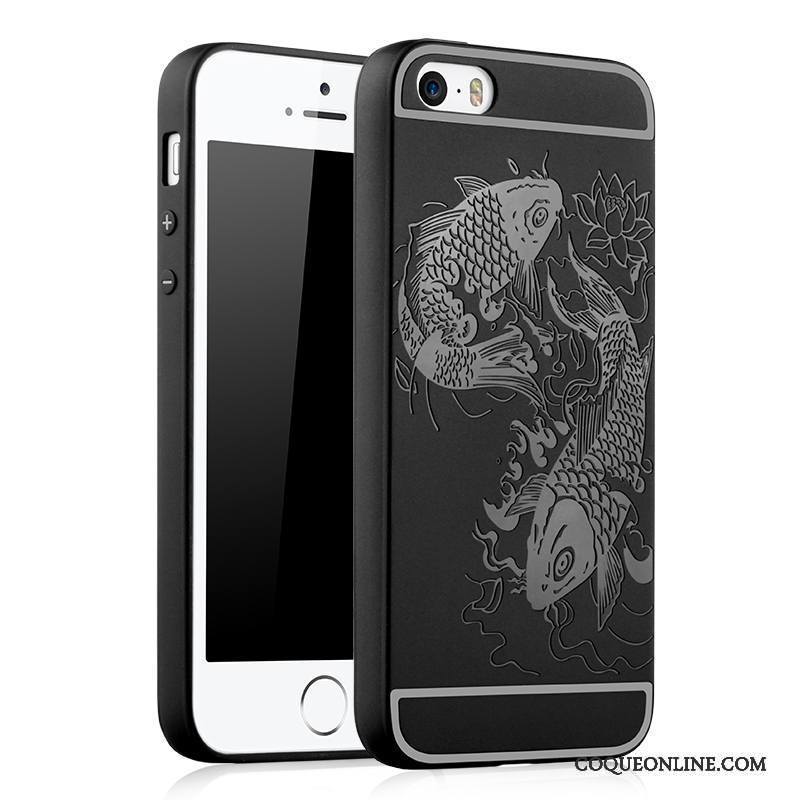 iPhone 5/5s Noir Tendance Coque De Téléphone Étui Fluide Doux Délavé En Daim Protection