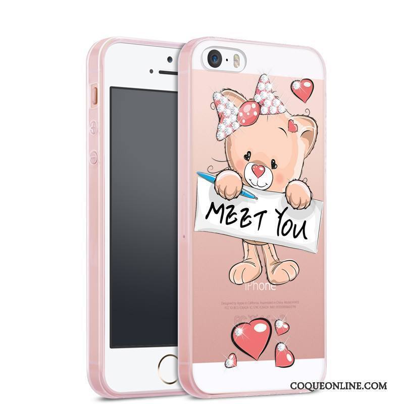 iPhone 5/5s Étui Protection Silicone Transparent Rose Incassable Coque De Téléphone