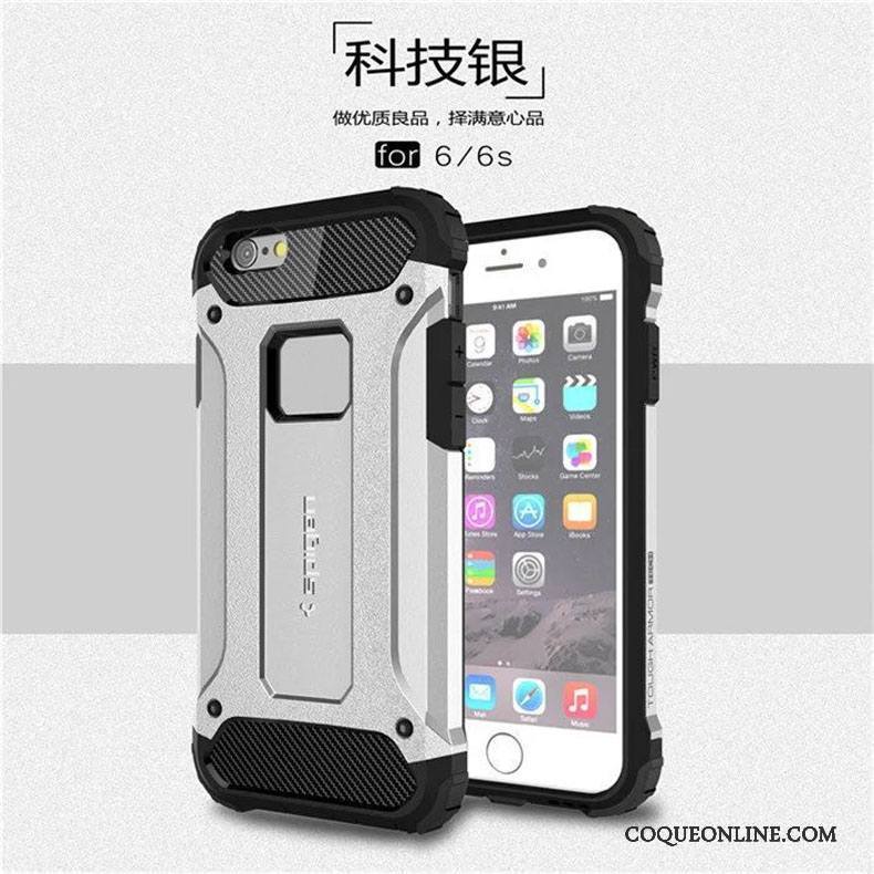 iPhone 6/6s Argent Protection Silicone Coque De Téléphone Trois Défenses Incassable Métal