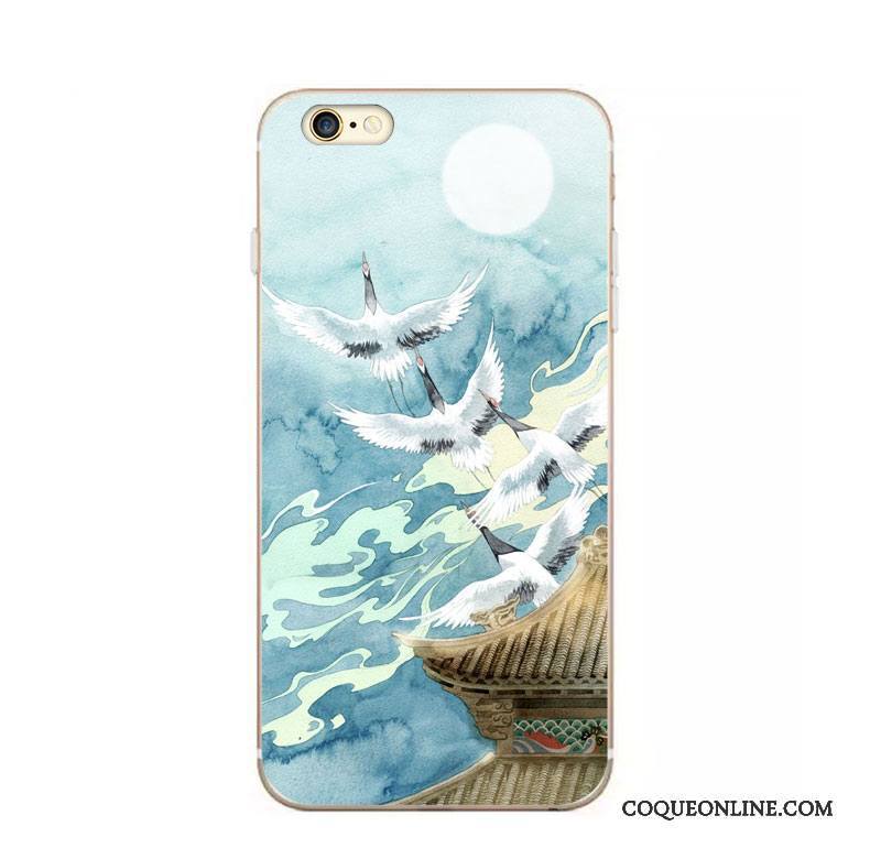 iPhone 6/6s Coque Grue Bleu Vintage Art De Téléphone Fluide Doux