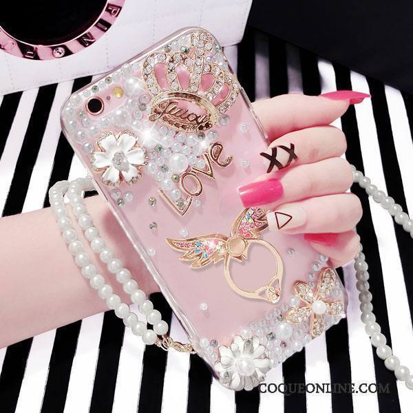 iPhone 6/6s Coque Support Silicone Personnalité Rose Incassable Protection Strass