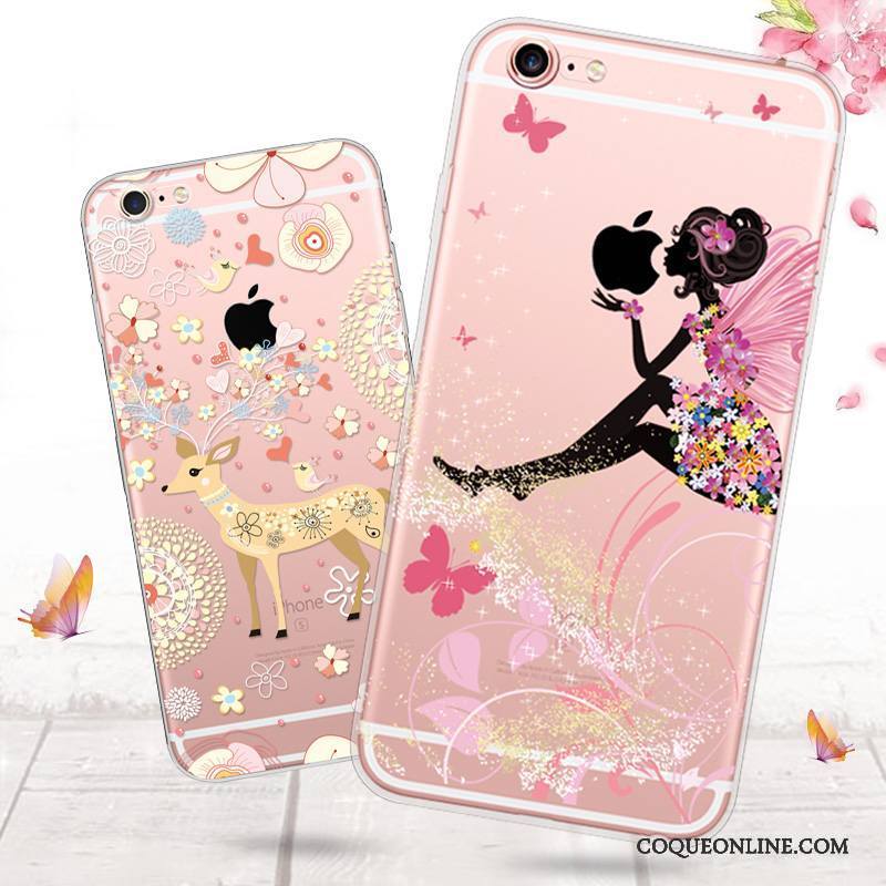 iPhone 6/6s Plus Incassable Silicone Rose Étui Fluide Doux Coque De Téléphone Transparent