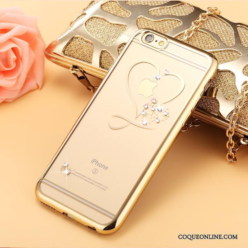 iPhone 6/6s Plus Strass Or Incassable Transparent Coque De Téléphone Fluide Doux Protection