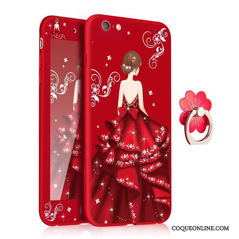 iPhone 6/6s Plus Tout Compris Silicone Ornements Suspendus Incassable Fluide Doux Rouge Coque De Téléphone