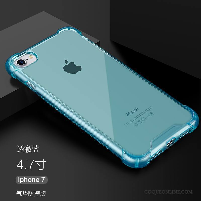 iPhone 7 Coque Bleu Transparent Protection Incassable Fluide Doux Silicone Étui