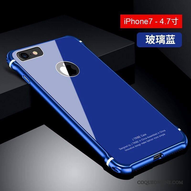 iPhone 7 Incassable Étui Tendance Métal Bleu Verre Coque De Téléphone