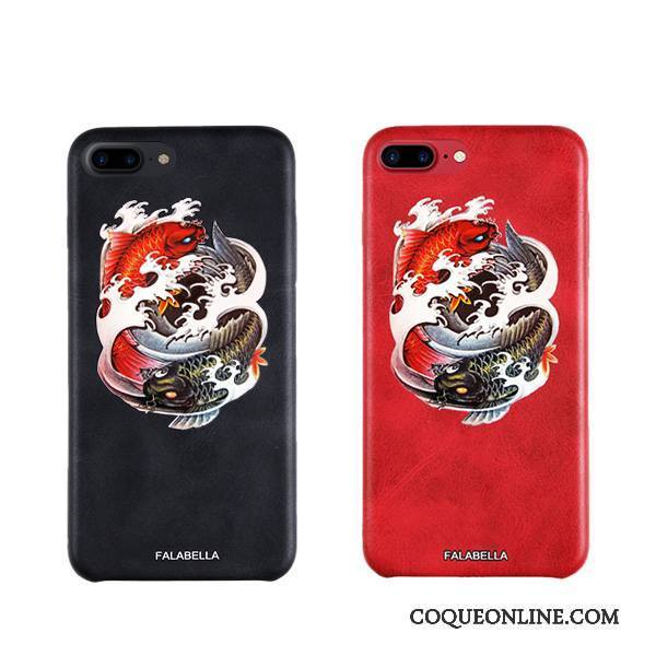 iPhone 7 Noir Coque De Téléphone Marque De Tendance Rouge Personnalité Étui En Cuir Créatif