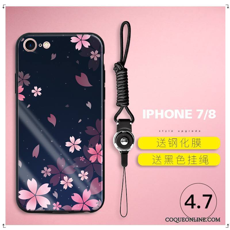 iPhone 7 Nouveau Fluide Doux Coque De Téléphone Verre Noir Fleur Incassable