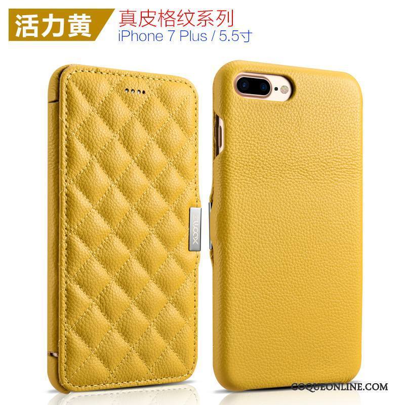 iPhone 7 Plus Coque De Téléphone Housse Étui En Cuir Protection Jaune Simple Cuir Véritable