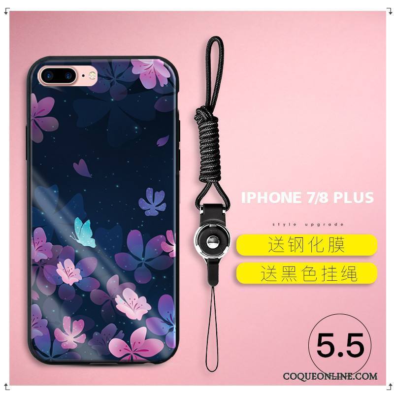 iPhone 7 Plus Coque De Téléphone Violet Fluide Doux Fleur Incassable Silicone Verre