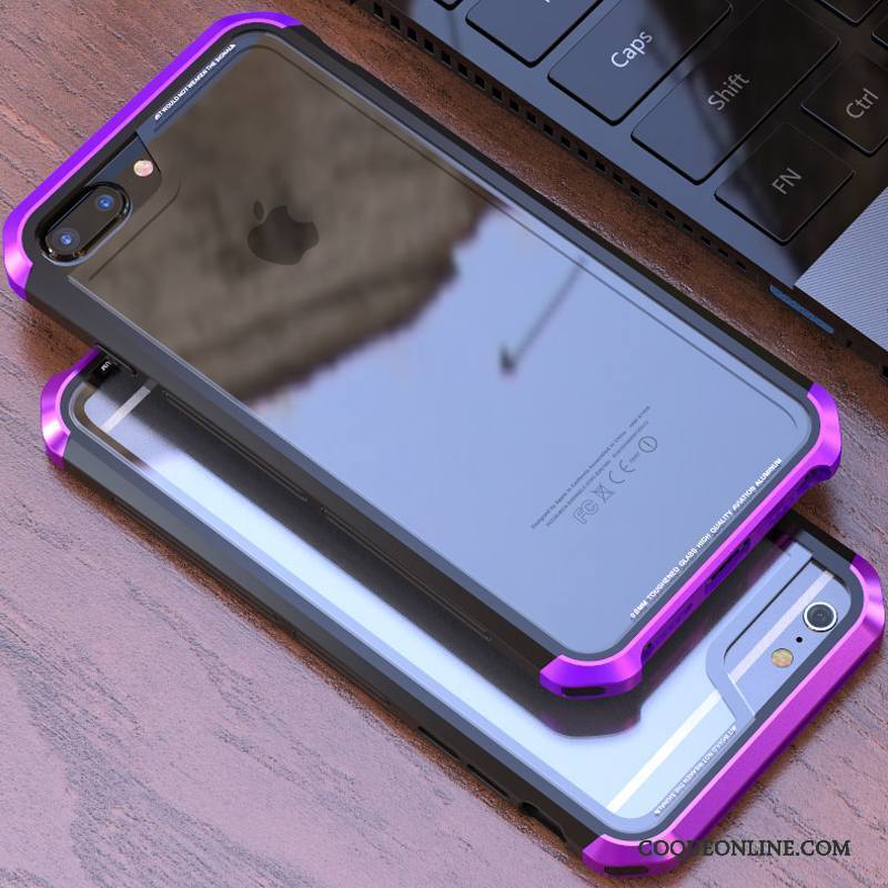 iPhone 7 Plus Coque De Téléphone Violet Nouveau Métal Couvercle Arrière Verre Transparent