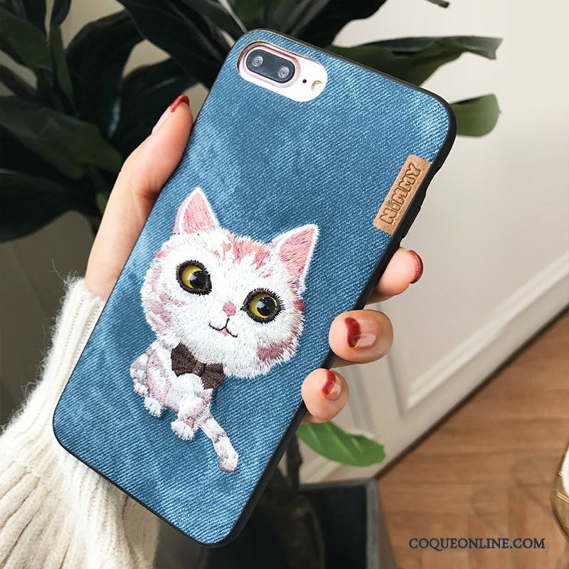 iPhone 7 Plus Coque Incassable Broderie Amoureux Chiens Tout Compris Bleu Nouveau