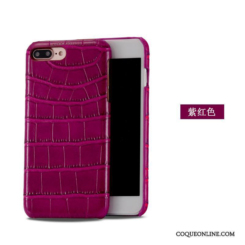 iPhone 7 Plus Coque Protection Cuir Véritable Étui En Cuir Crocodile Modèle Violet Couvercle Arrière Incassable