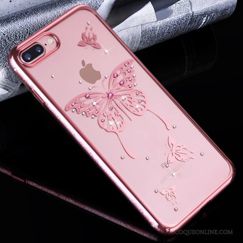 iPhone 7 Plus Incassable Créatif Transparent Or Rose Strass Coque De Téléphone Luxe