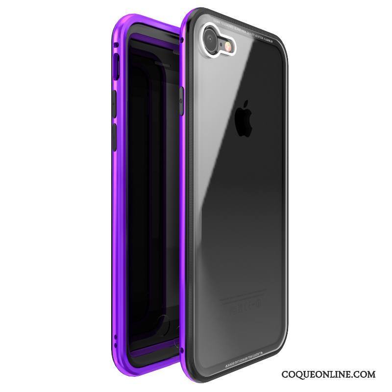 iPhone 7 Plus Métal Violet Verre Trempé Tout Compris Coque De Téléphone Étui Protection