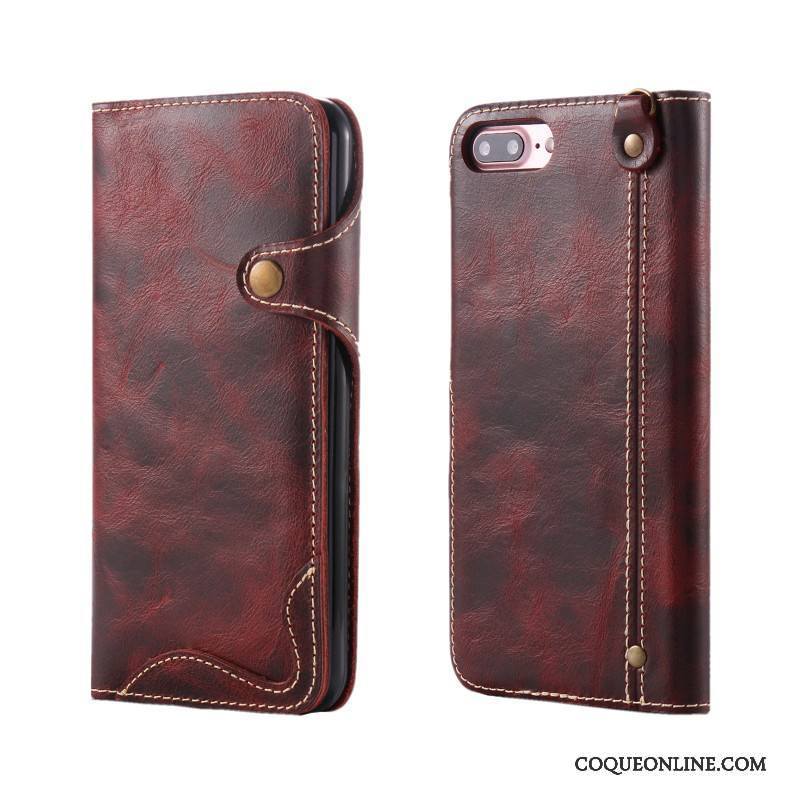 iPhone 7 Protection Incassable Étui En Cuir Housse Vin Rouge Coque De Téléphone Cuir Véritable