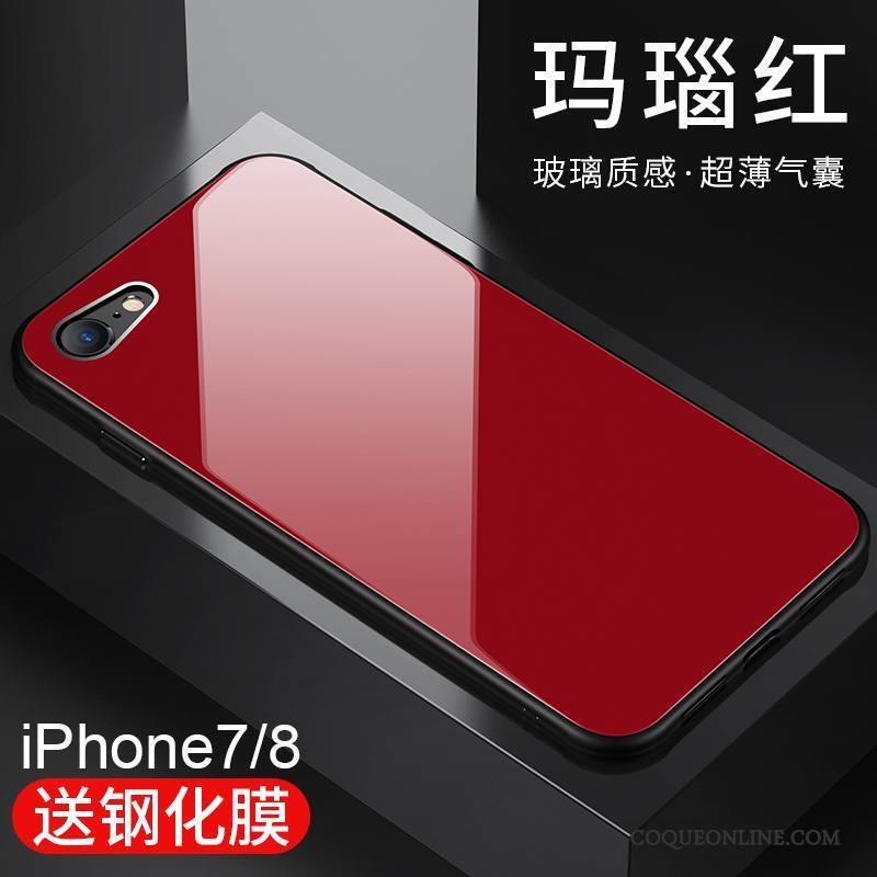 iPhone 7 Transparent Coque Pu Incassable Verre De Téléphone Rouge