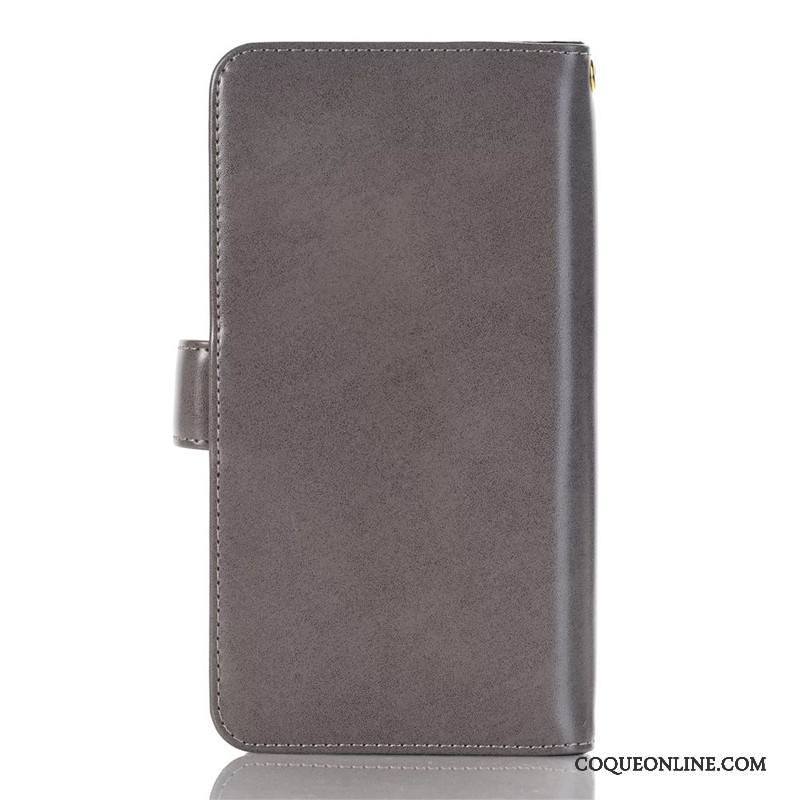 iPhone 7 Étui En Cuir Téléphone Portable Fluide Doux Gris Coque Portefeuille