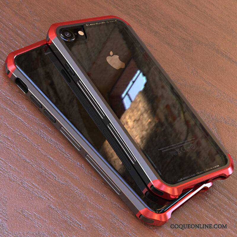 iPhone 8 Coque De Téléphone Métal Rouge Incassable Protection Créatif Étui